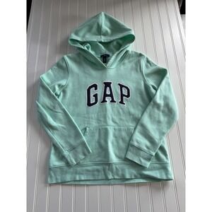 Gap Womens M Mint Green Hoodie Pullover Kangaroo Pocket Embroidered Logo